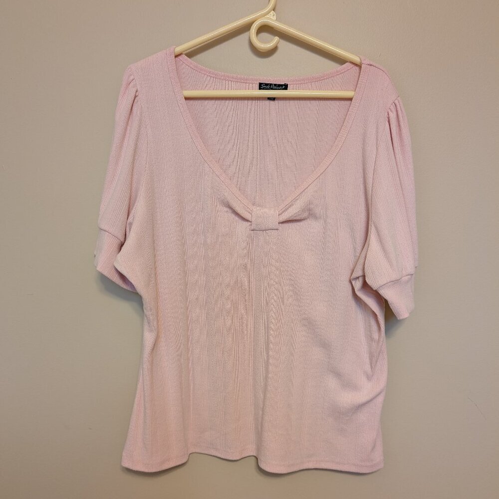 Smak Parlour 4X light pink knit top short sleeve v-neck cottagecore barbie EUC